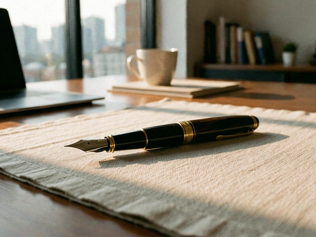 A fountain pen on linen paper